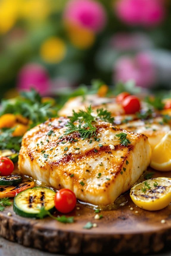 Barbecued halibut with herbs