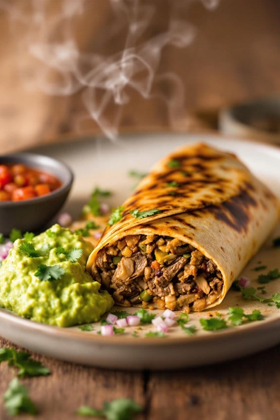 bbq green chilli beef burritos