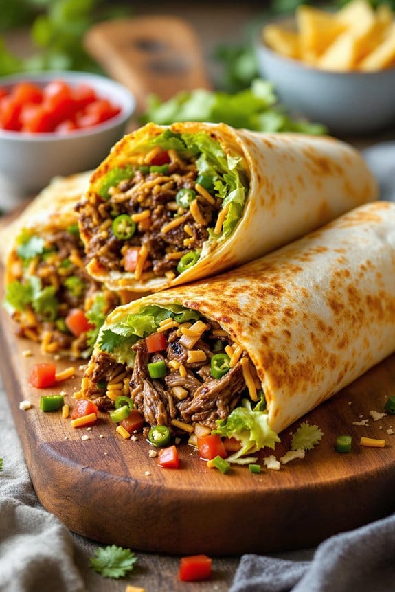 bbq green chilli beef burritos