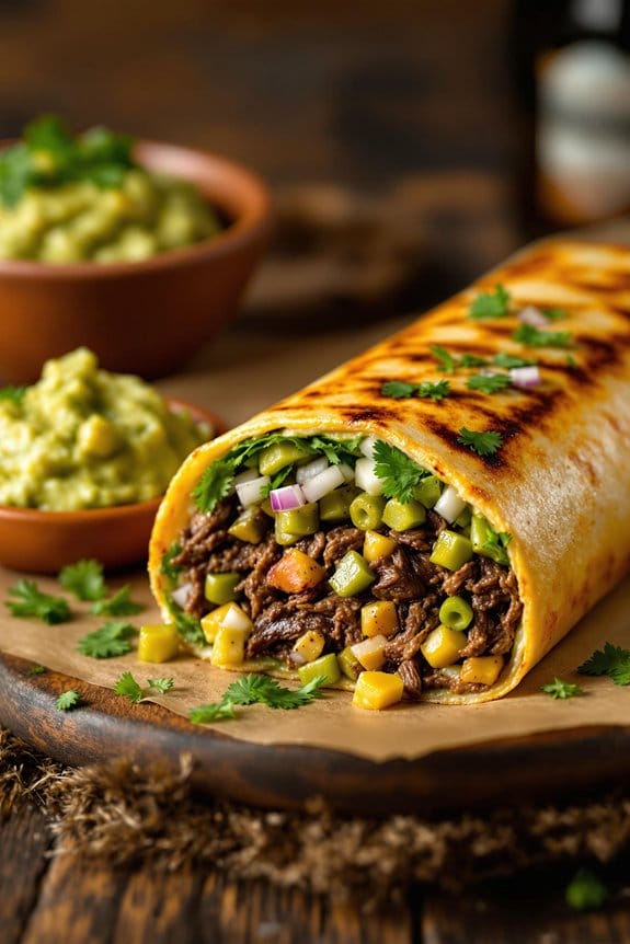 bbq green chilli beef burritos