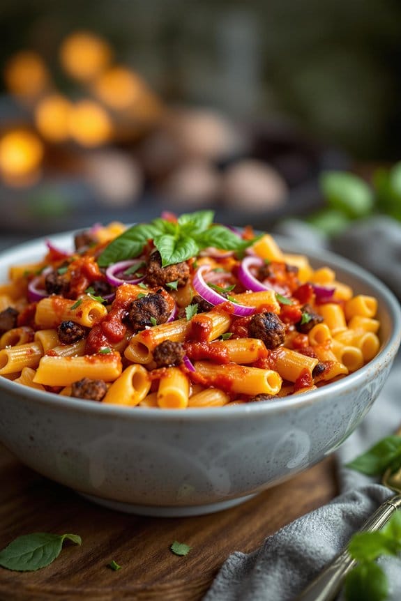 bbq vegan sausage rigatoni recipe
