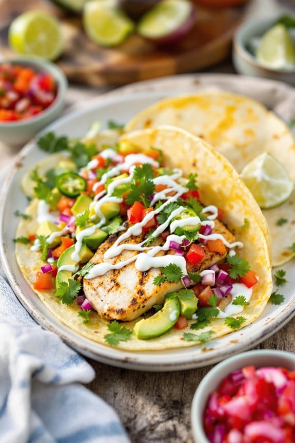 delicate grilled halibut tacos