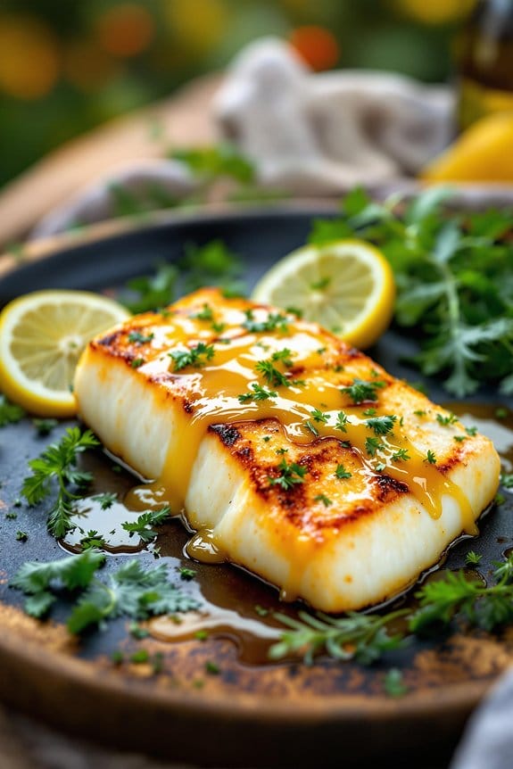 fresh herb infused halibut dish