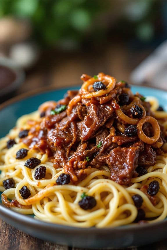 slow cooked BBQ beef noodles