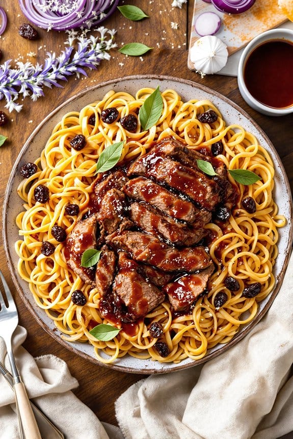 slow cooked beef roast noodle dish